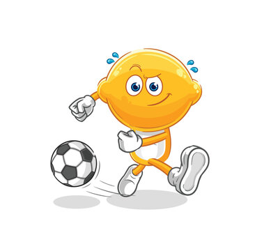 lemon head kicking the ball cartoon. cartoon mascot vector