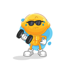 lemon head lifting dumbbell vector. cartoon character
