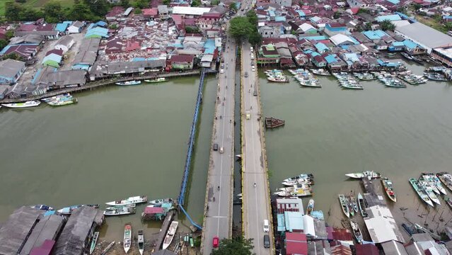 Footage Aerial view of the Manggar bridge