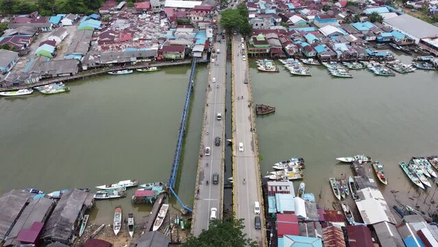 Footage Aerial view of the Manggar bridge