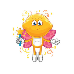 lemon head fairy with wings and stick. cartoon mascot vector