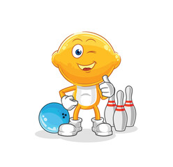 lemon head play bowling illustration. character vector