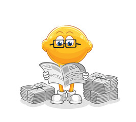 lemon head read newspaper cartoon. character vector