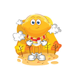 lemon head in the autumn. cartoon mascot vector