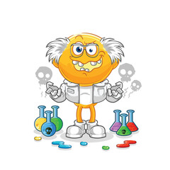 lemon head mad scientist illustration. character vector
