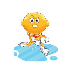 lemon head ice skiing cartoon. character mascot vector
