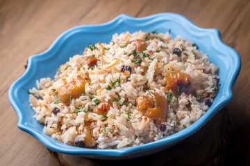 Traditional delicious Turkish food; chestnut rice pilaf (Turkish name; kestaneli pilav)