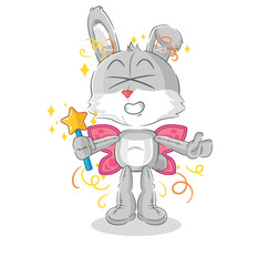 rabbit fairy with wings and stick. cartoon mascot vector