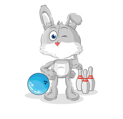 rabbit play bowling illustration. character vector