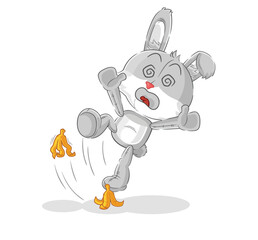 rabbit slipped on banana. cartoon mascot vector