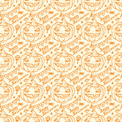 Happy Halloween party. Hand Drawn Doodle Halloween Pumpkin Seamless pattern