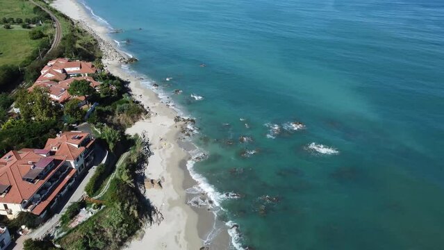 Aerial view of a sandy beach in Italia, Punto Safo