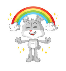rabbit with a rainbow. cartoon vector