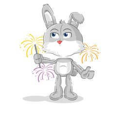 rabbit with fireworks mascot. cartoon vector