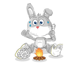 rabbit roasting marshmallows. cartoon mascot vector
