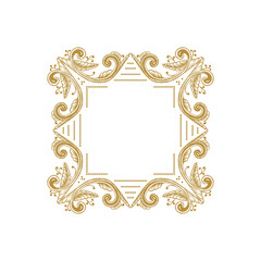 Hand Drawn Vintage damask ornamental elements for design. Baroque square frame scroll ornament. Retro Elegant floral pattern border in antique style.