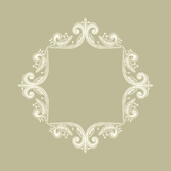 Hand Drawn Vintage damask ornamental elements for design. Baroque square frame scroll ornament. Retro Elegant floral pattern border in antique style.