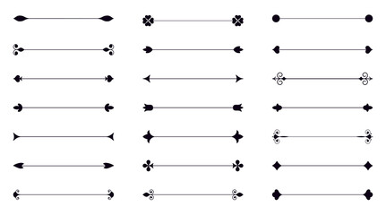 Dividers decor set. Collection of classic vintage separators. Vector black linear text dividers on a white background. Outlines label a set of border elements.