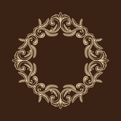 Hand Drawn Vintage damask ornamental elements for design. Baroque frame scroll ornament. Elegant abstract floral pattern border in antique style. Decorative foliage swirl edging.