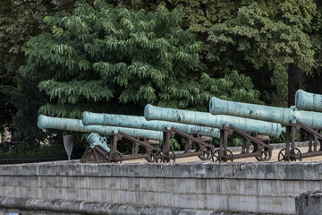 Historic Napoleonic artillery gun near Hotel des Invalides (National Residence of Invalids, 1671 -...