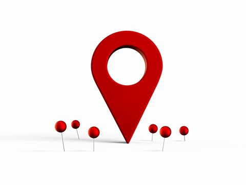 3D rendering of a locator mark of map and location pins isolated on white background