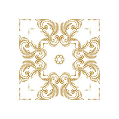 Hand Drawn Vintage damask ornamental element for design. Baroque square ornament. Retro Elegant abstract floral pattern border in antique style. Decorative foliage swirl edging design element.