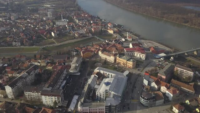Scenic bird's eye view of the beautiful cityscape of Brcko, Bosnia and Herzegovina