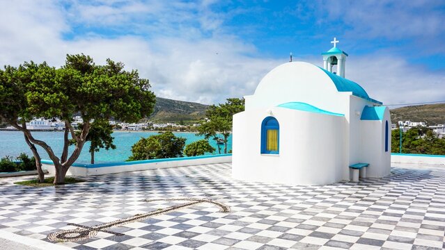 Scenic view of a church in Pollonia village, Milos island, Greece