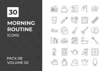 Morning Routine icons collection. Set contains such Icons as wake, wake up, work, workout, yoga, and more 