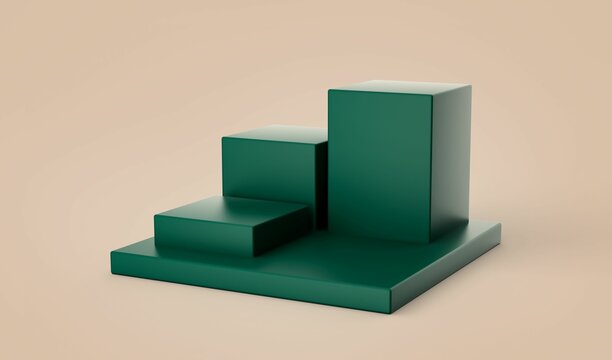 3D Rendering Of A Green Product Podium Display On A Beige Background