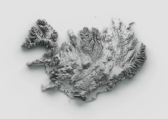 3D rendering of the Iceland Map showing the relief of the country on a grey background - obrazy, fototapety, plakaty