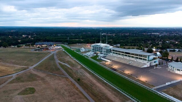 Drone view of Epsom Downs Racecourse in England during the down