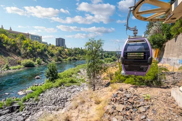 Tuinposter View from a gondola on a cable above the Spokane River at Riverfront Park, Spokane Washington, USA © Kirk Fisher