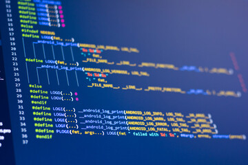 Code background. Android application programming code with Java language coding is on the screen.