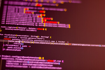 Code background. Android application programming code with Java language coding is on the screen.