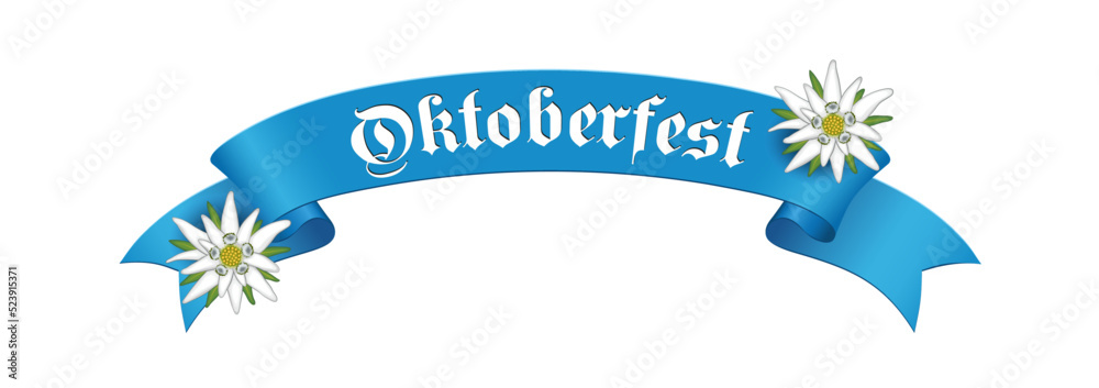 Wall mural Oktoberfest Banderole mit Edelweiß und Text - Oktoberfest -,
Vektor Illustration isoliert auf weißem Hintergrund
