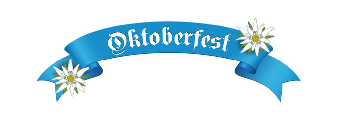 Oktoberfest Banderole mit Edelweiß und Text - Oktoberfest -,
Vektor Illustration isoliert auf weißem Hintergrund

