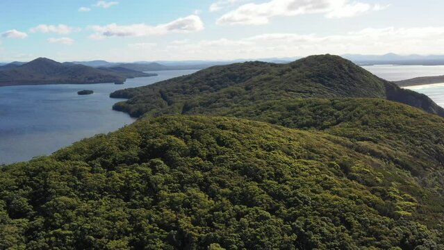 Pacific coast of Australian Booti Booti national park &ndash; aerial flying 4k.
