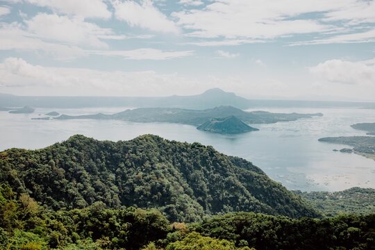 Aerial view of rocky cliffs over the water in Romblon in the Philippines
