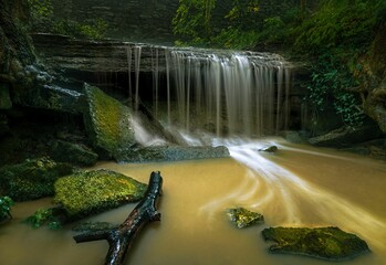 Small waterfall with long exposure in Cherokee Park, Louisville, Kentucky - obrazy, fototapety, plakaty