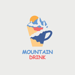 drink logo design with a picture of a cup in which there are mountains