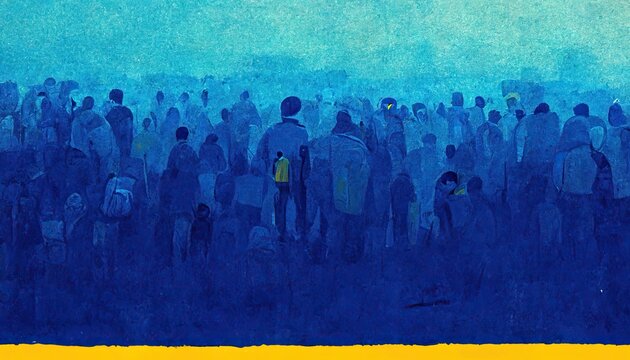 Ukrainian refugee crisis, Ukraine refugees, people cross the border with Europe. People are fleeing war with Russia in search of rights and freedom