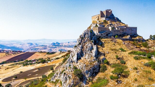 Mussomeli castle on the top of a dry hill