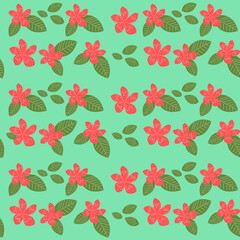 Seamless pattern of red plumeria alba vector. Fabric repeat pattern of red flower. Seamless fabric pattern vector  