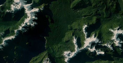 aerial view green mountains 3D