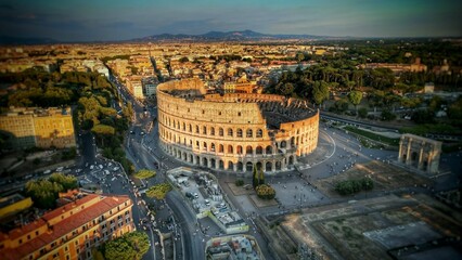 Aerial view of a Colosseum in a beautiful Rome, Italy