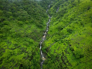 Drone shot of a Honokohau waterfall, Hawaii