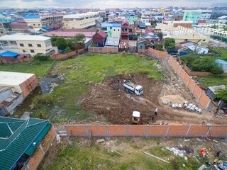 Aerial shot of a construction site in Phnom Penh Cambodia