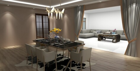 Modern apartment with a beautiful dining room and a living room combo