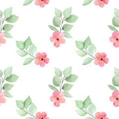 Beautiful watercolor pink flowers as seamless pattern.